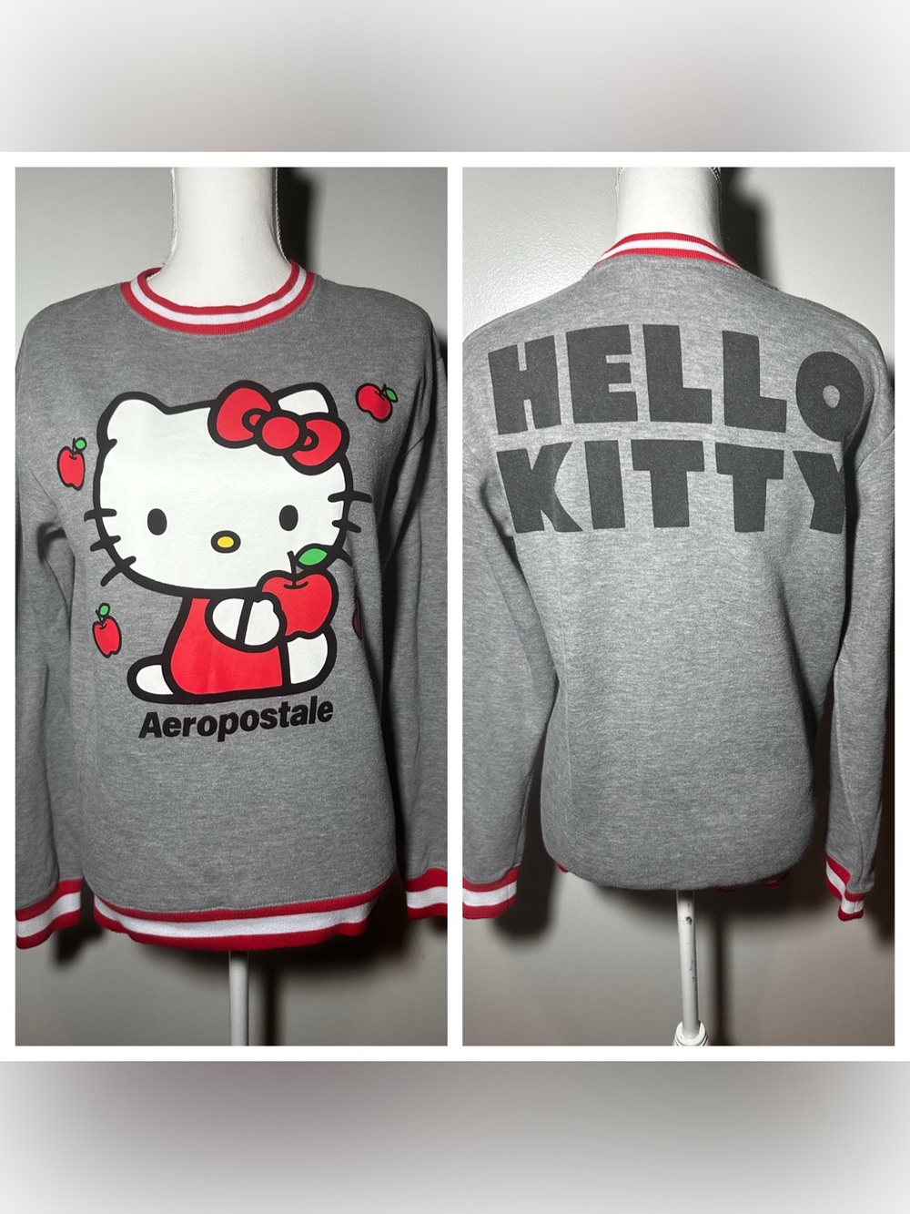 Aeropostale Grey & Red Hello Kitty Crewneck Sweatshirt